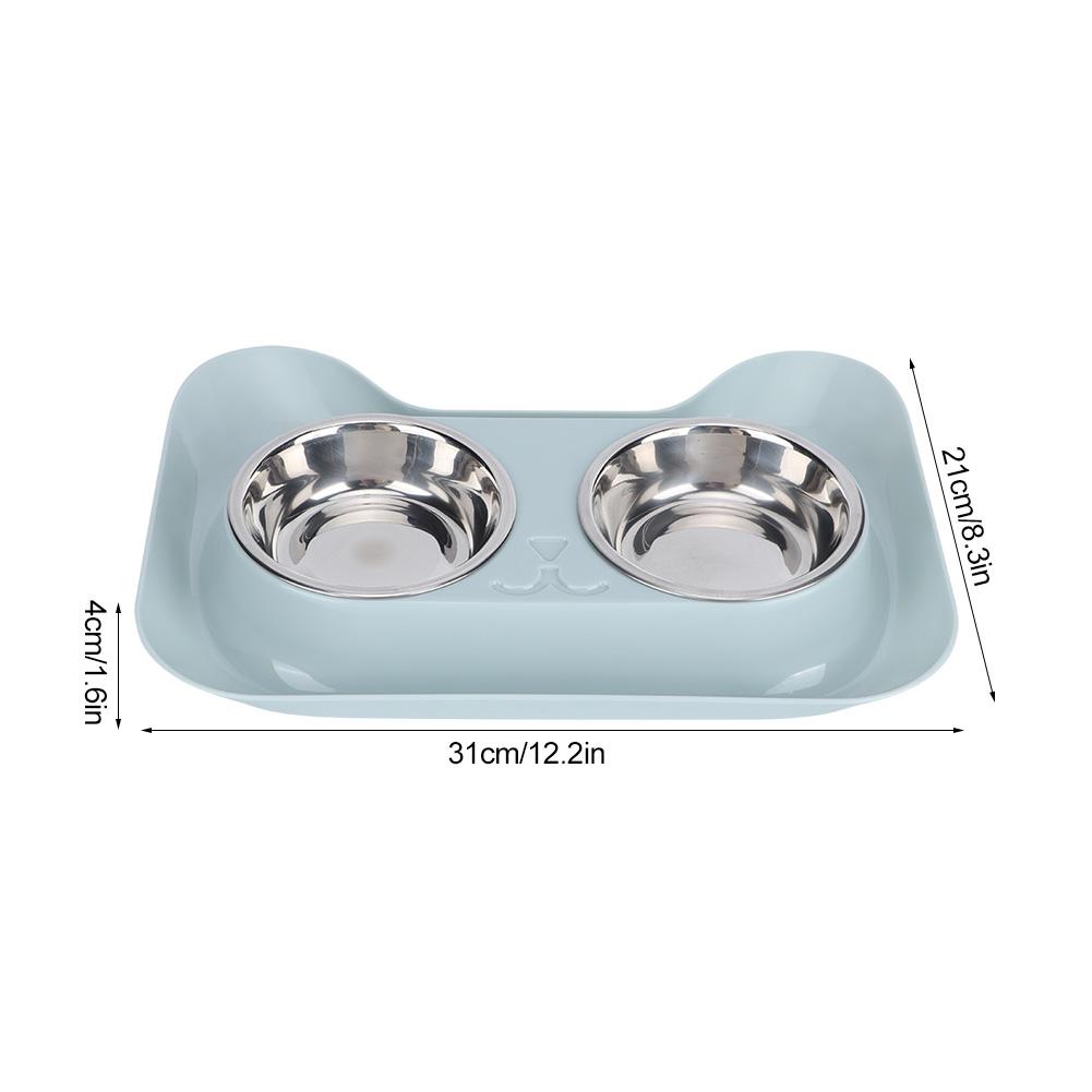Stainless Steel Pet Cat Double Bowls Feeder Water Food Basin Feeding Supplyblue