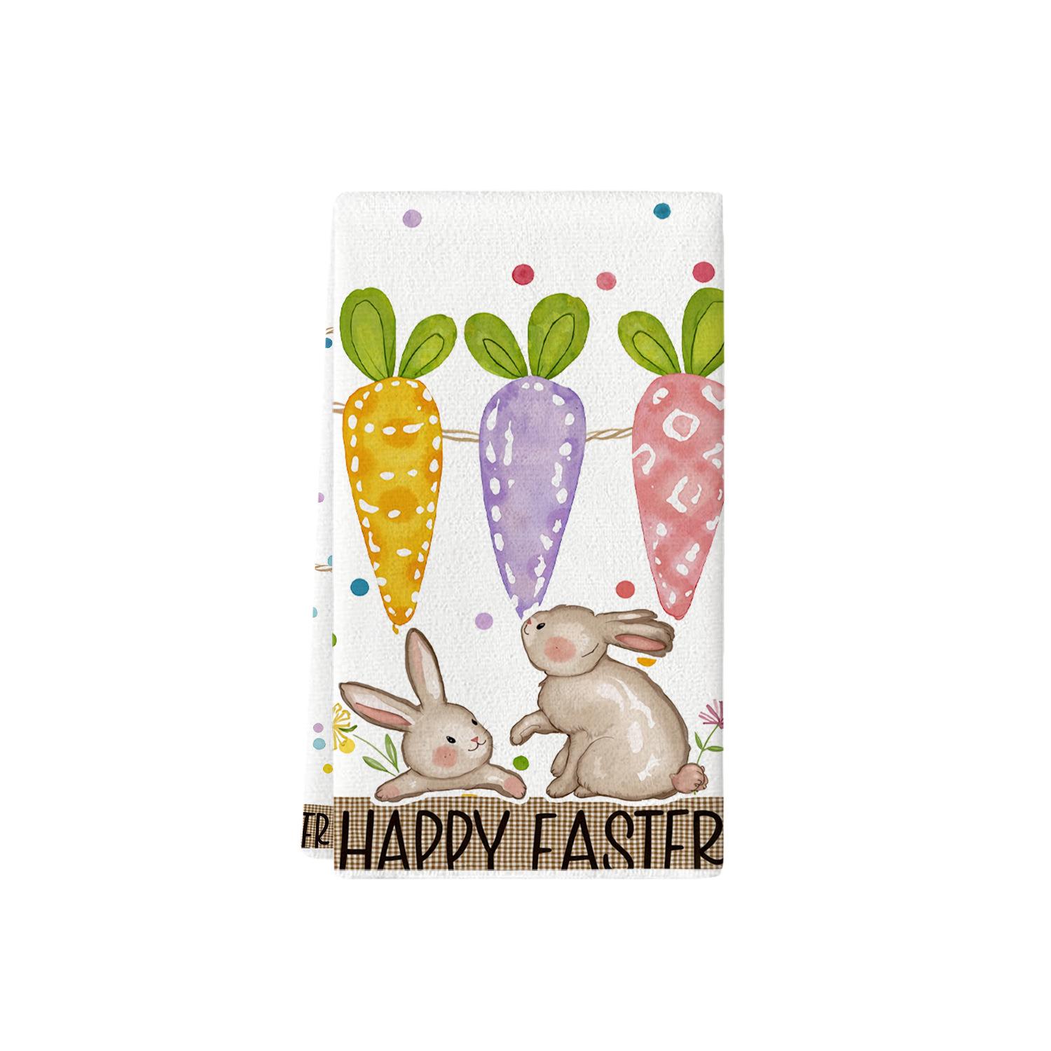 

Easter Watercolor Kitchen Towel with Rabbit, Eggs, and Carrot Design - Decorative Hand Towel for Home and Bathroom 40x60 cm (1 piece)