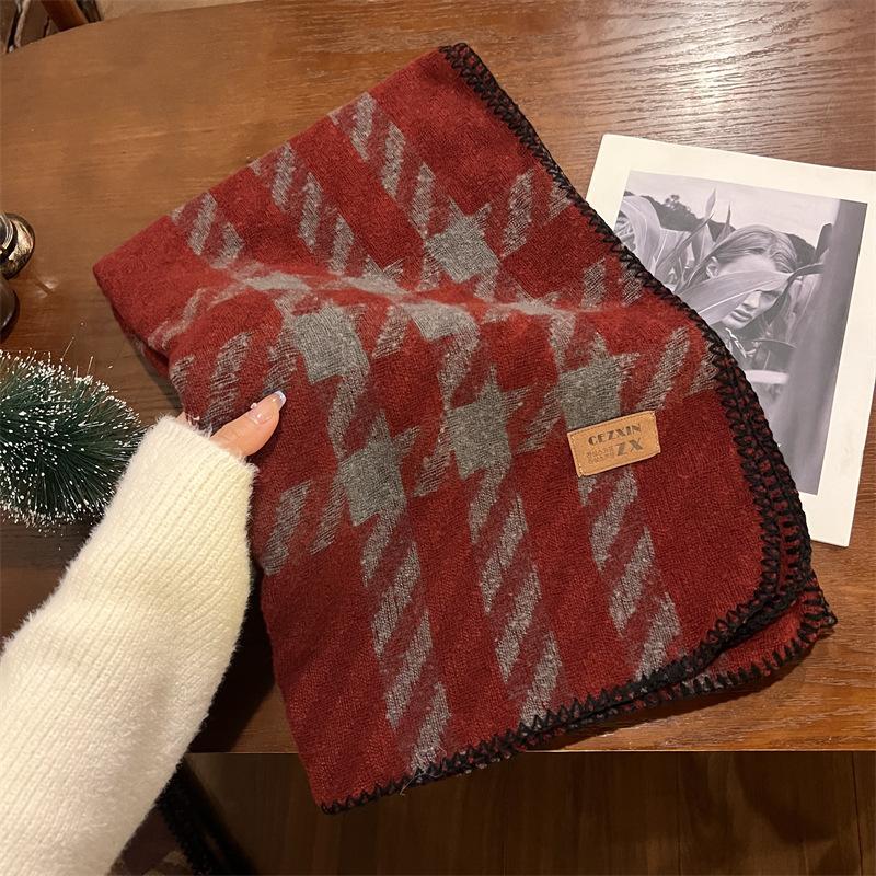 Scarf Women's Winter New Autumn and Winter Korean Atmosphere Houndstooth College Student Thickened Warm Shawl Scarf