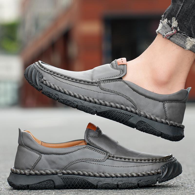 Men's Large Size Pure Handmade Sewing Casual Rubber Leather Shoes Soft Soles Wedding Shoes 38-48
