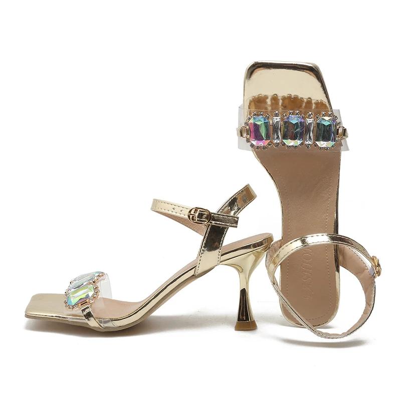 Fashion 2025 Summer Sparkling Crystal Wedding Shoes Fashionable High Heel Sandals Women's Ankle Strap Stiletto Party High Heels