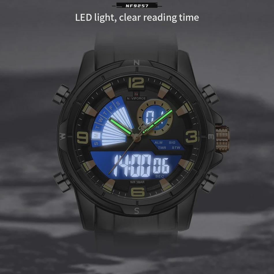 Mens Multifunctional Double-Display Watches Date Stainless Steel Watchband LED Luminous Mode Waterproof Wrist Watch