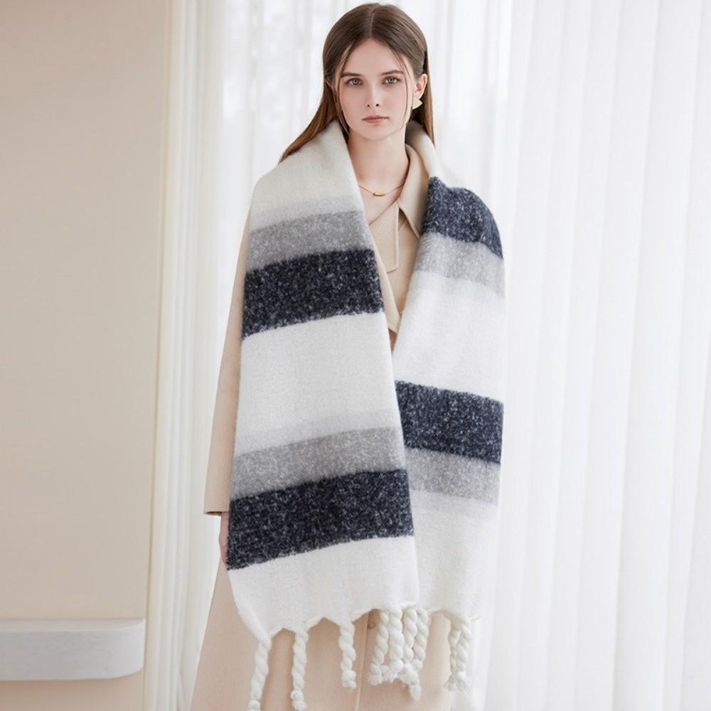 Mohair Winter Cashmere Scarves Plush Long Shawl Classic Stripe Wool Scarf Autumn Winter