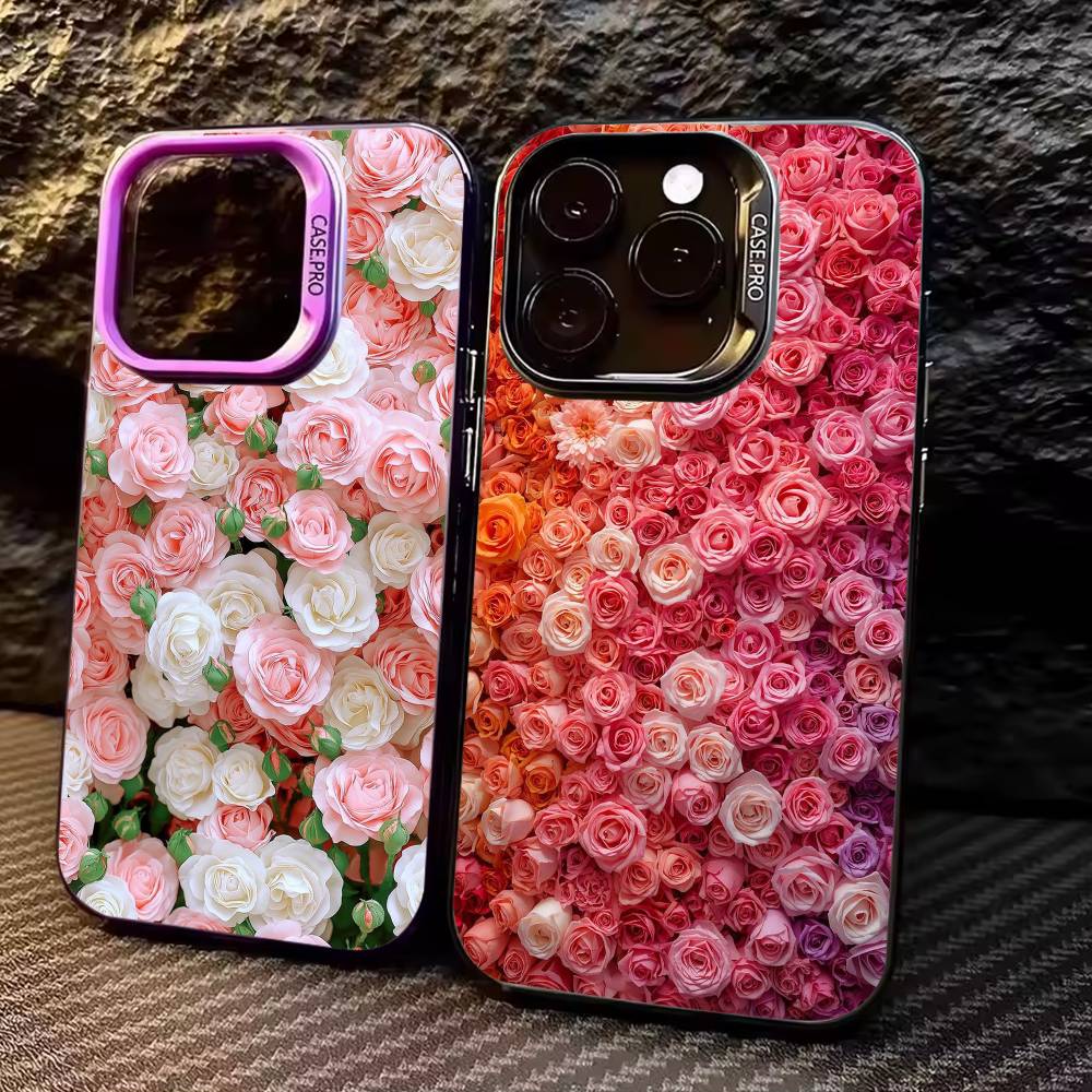 roses Phone Case For iPhone17,16,15,14,13,12,11 Plus,Pro Max Colored Silver Plated Inside Cover