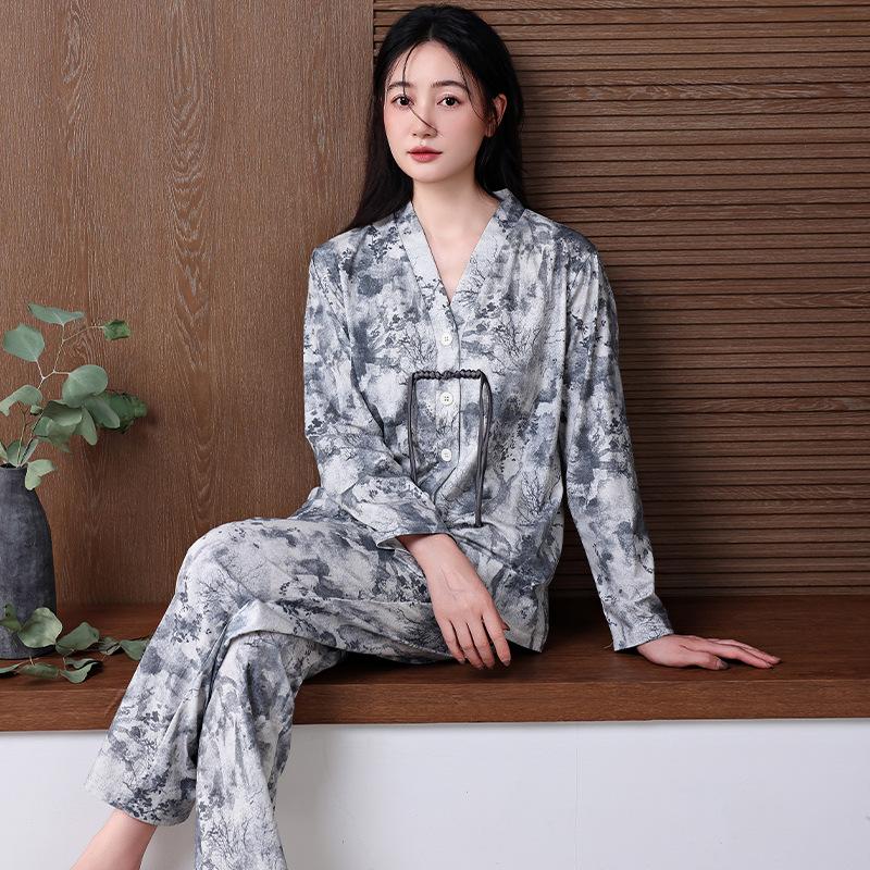 Pajamas Women'S Pure Cotton Long-Sleeved Spring Thin Cotton Chinese Style Loungewear Set