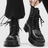 Mens Mid-Calf Martin Boots With Side Zipper Casual Leather-Look Workwear Shoes Anti-Slip Rubber Sole Round Toe Black White