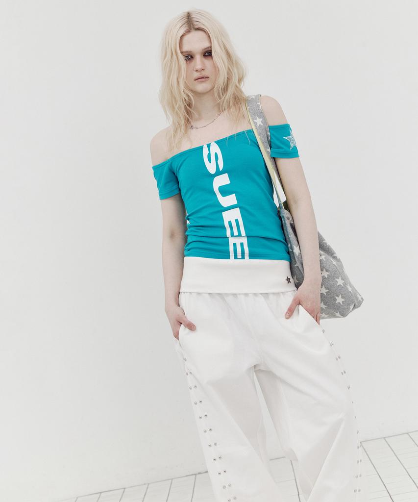 SETUP-EXE Vertical Off-Shoulder Top / Mint