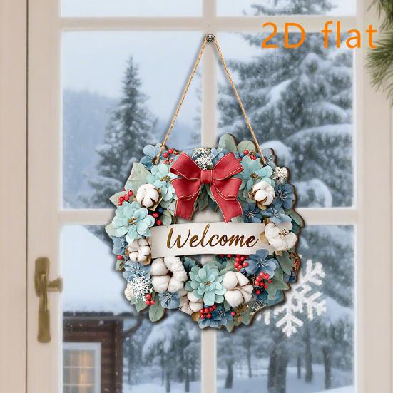 Wooden Door Sign Christmas Welcome Sign, Animal Round Hanging Decor, Cute Wall Art Farmhouse Ornament for Window Garden Holiday Decor Plaque