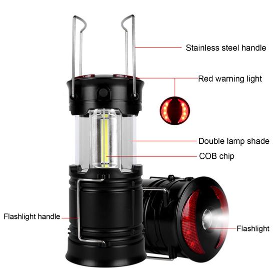 LED Camping Lantern Outdoor Rechargeable Battery Powered 2-in-1 Emergency Light Handheld Telescopic Camping Light