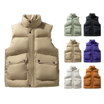 Men's Solid-color Casual Vest, Men's And Women's Style Zipper Stand-up Collar With Cotton Warm Sleeveless Vest