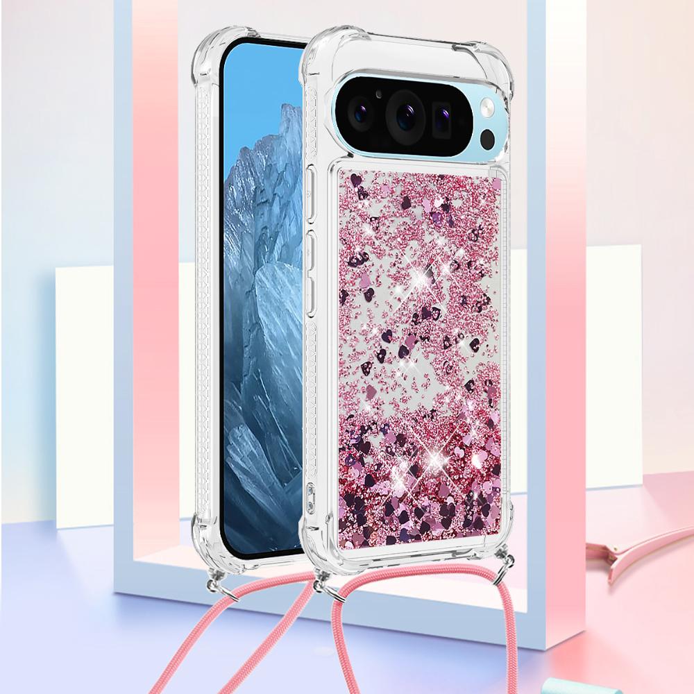 

For Google Pixel 10 Pro/Google Pixel 10 TPU Case Quicksand Phone Cover with Lanyard Pink/Pentagrams