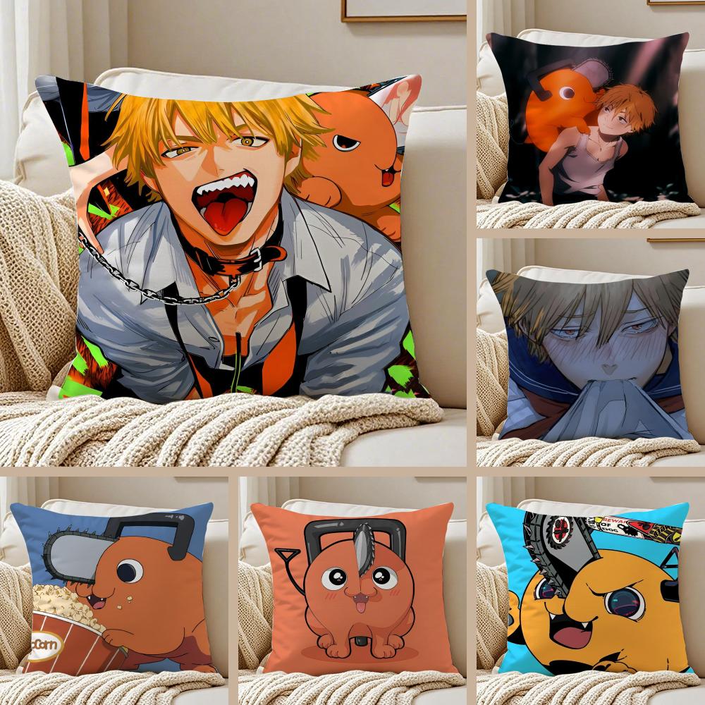 Feurige japanische Manga Kettensägenmann Kissenbezug Kissenbezug Milbenschutz Wohnzimmer Sofa Dekor Kissen Zimmer