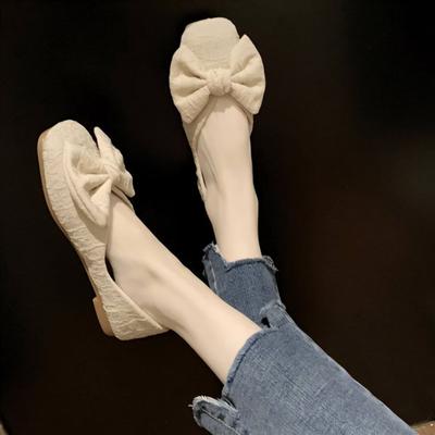 Shoes For Woman 2024 With Bow Square Toe Women's Summer Footwear Yellow Elegant Dress Flat Flats Stylish Chic Comfortable