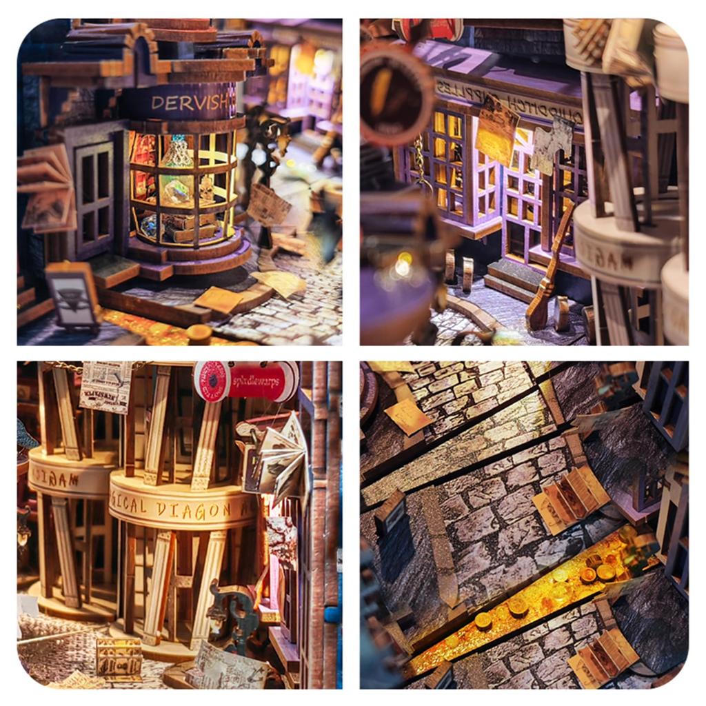 Spilay Booknook Miniature Dollhouse Kit Bookstand Bookshelf Decoration Dollhouse DIY Craft Handmade Wooden Gift Dollhouse Christmas Gift For Ages 14