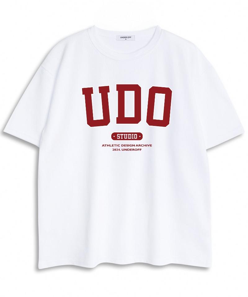 UNDEROFF Oversized Crew Neck Udo Arch Logo Short Sleeve T-Shirt White & Red