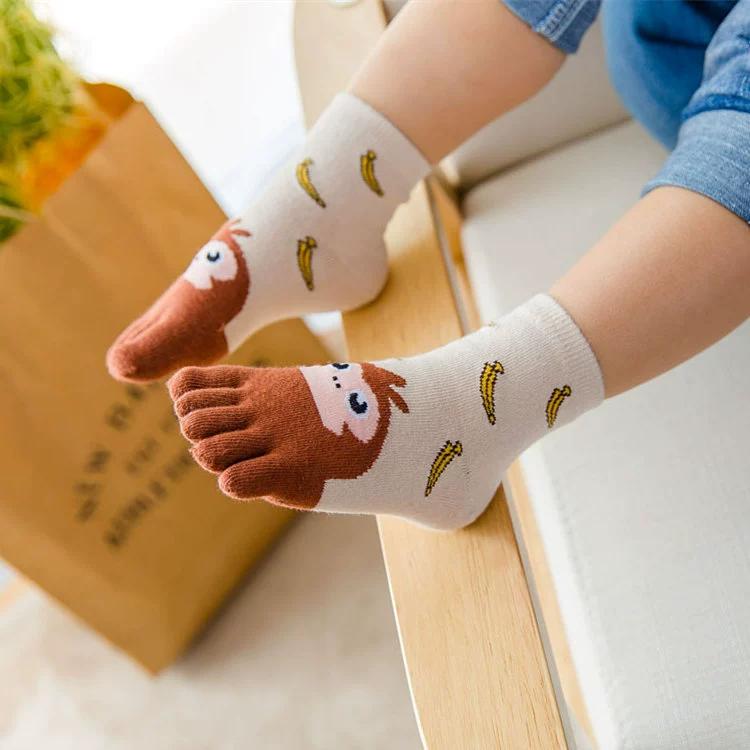 Boys Girls Cute Cartoon Five Fingers Sock Kids Breathable Toe Cotton Hosiery