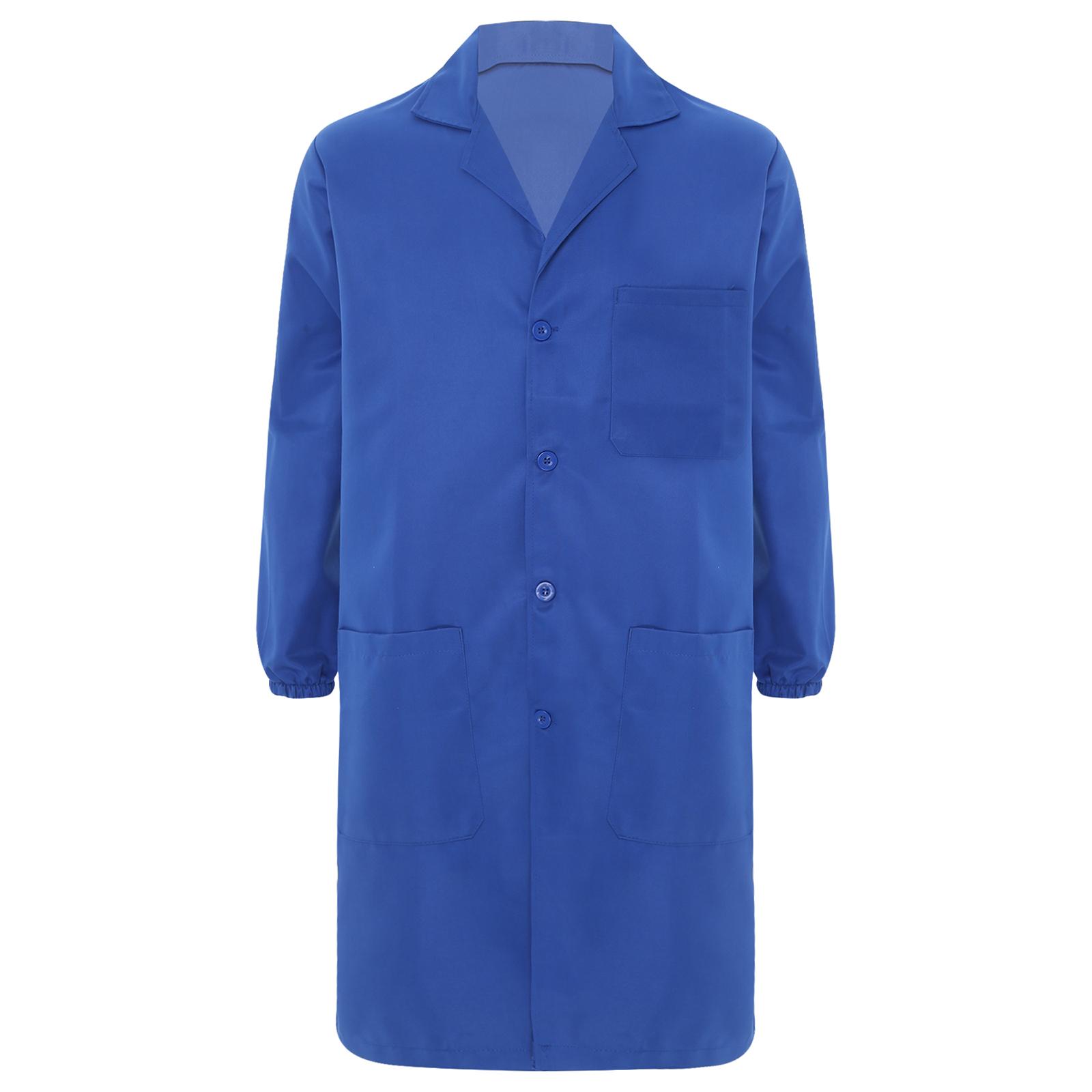 

Унісекс Робочий халат з лацканами V-подібним вирізом та довгими рукавами Пилозахисний лабораторний халат для промислового використання 175/XL королівський синій колір