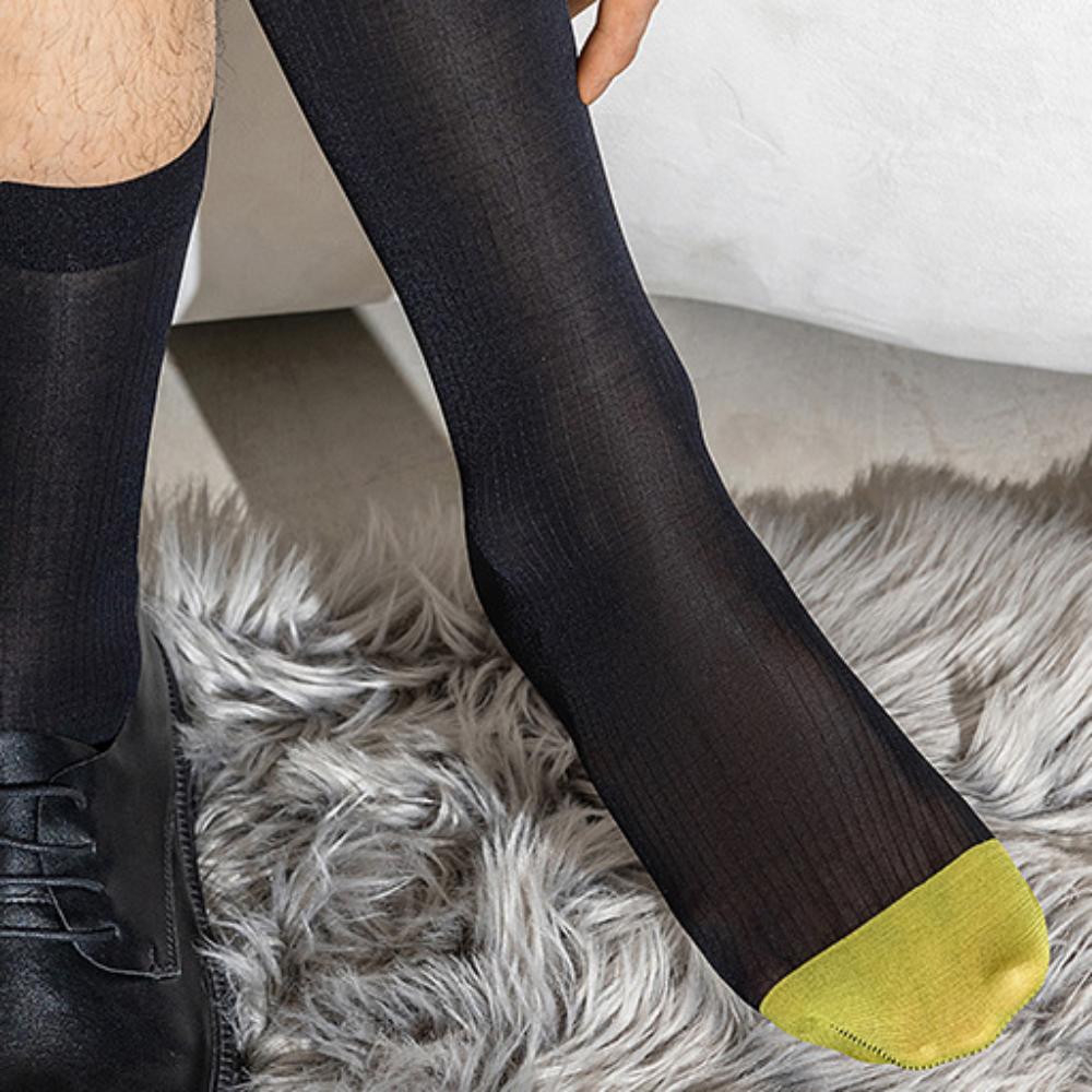 Sheer Patchwork Business Stockings Stripe Men Thin Dress Tube Socks Fashion   Business