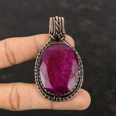 Faceted Kashmir Ruby Pendant Copper Wire Wrapped Gemstone Pendant Designer Pendant Copper Wire Wrap Jewelry Handmade Pendant Gift For Mother