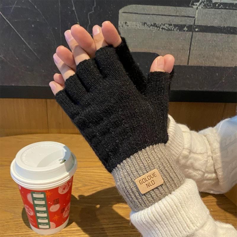 Alpaca Knitted Touch Screen Gloves for Women Autumn and Winter Warm Outdoor Antifreeze Plus Velvet Thickening Korean Version Cute