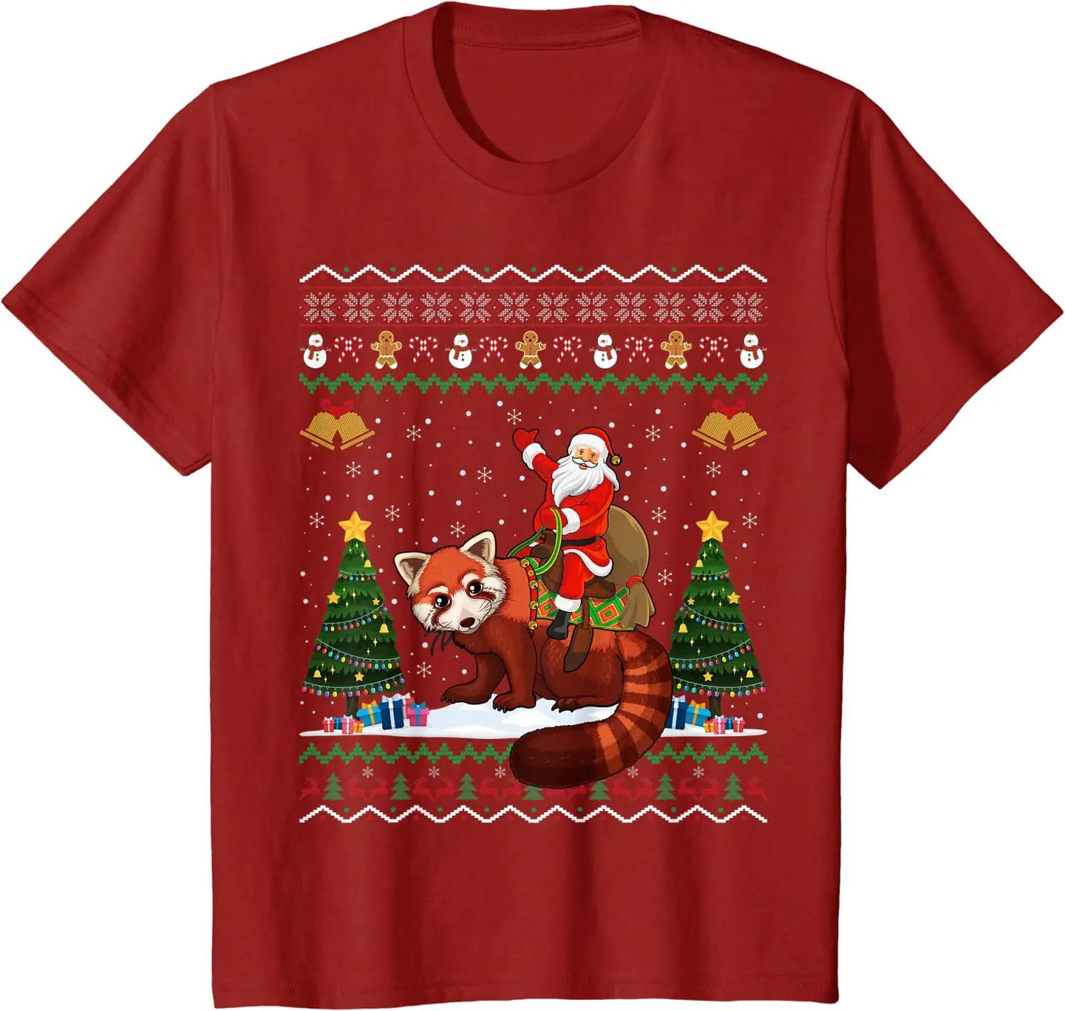 Santa Riding Red Panda Ugly Christmas Sweatshirt Xmas Gift Mens TShirt 100 Cotton ONeck Short Sleeve Casual Unisex Tshirt S