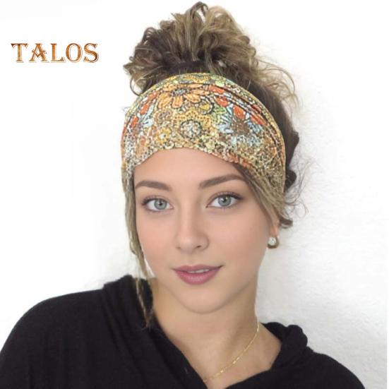 Women Elastic Headband Wide Design Floral Pattern Knotted Hair Band Non Slip Sweat Headband Yoga Running Sport Hair Accessories