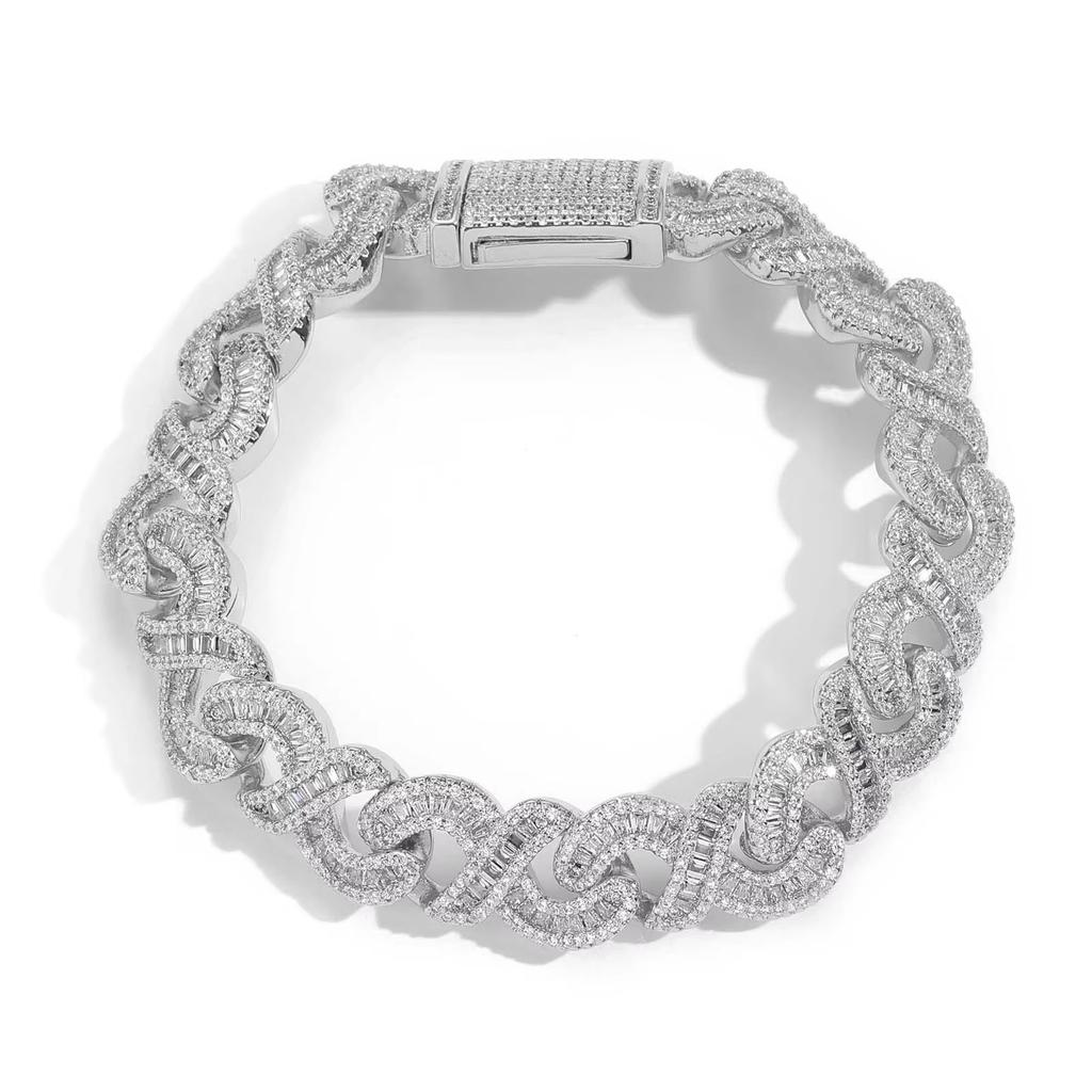 BES Fashion 8 Character Infinite Hip Hop Cuban Chain Bracelet Iced Zircon 18K Gold Plated Brass Material Jewelry