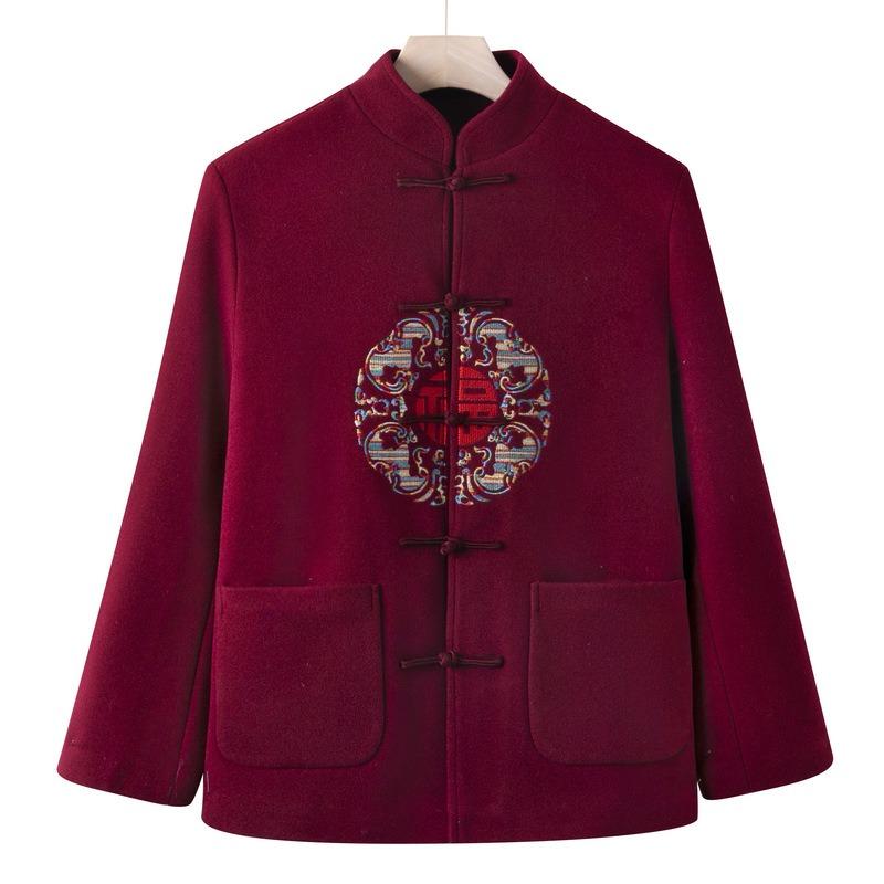 New Woolen Tang-style Cotton-padded Clothes for Men and Women, Grandparents, Autumn Couple Clothes, Piled and Thickened Birthday Dresses