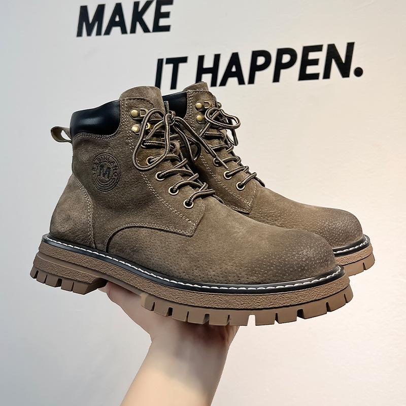 Martin Boots Men's Mid-top Leather Shoes British Style Short Boots Autumn Retro Tooling Mountaineering Boots Men's Outdoor 6000-A