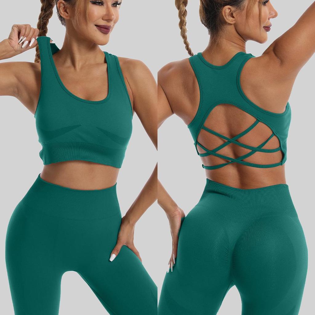 Women's Quick-Dry Seamless Sports Bra and Leggings Set - Shockproof Vest for Running and Yoga