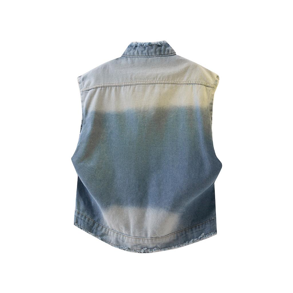 American Ripped Denim Vest Men's and Women's Summer Trendy Brand Sleeveless Vest Vest Trendy Stand-up Collar Tooling Jacket Jacket