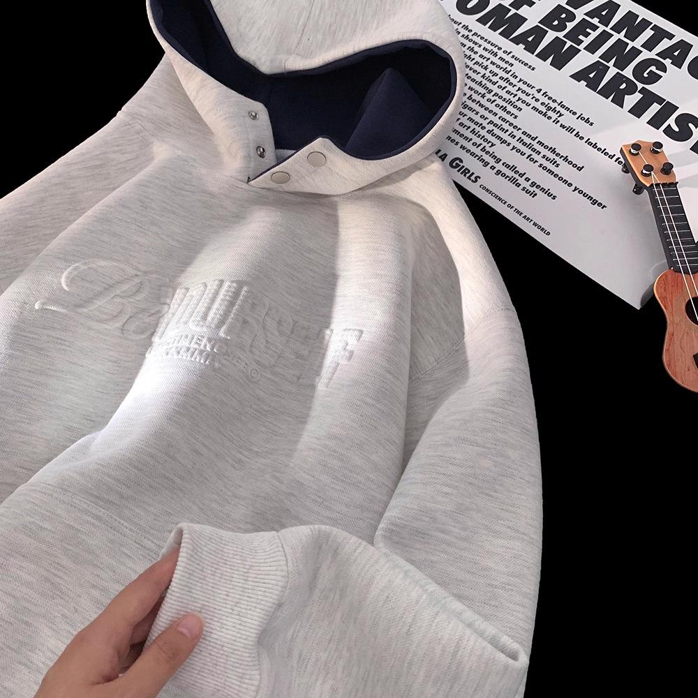 Unisex Dark Blue Button-Up Hooded Sweatshirt, Fleece-Lined, Heavyweight, Relaxed Fit, American Style Autumn/Winter Outerwear XL