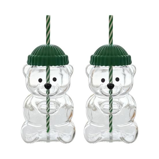 Bear Glass with Straw Thermal Resistant Cup for Coffee Beer Cocktails Cute Drinking Glass for Hot & Cold Beverages