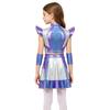 Girls Halloween Alien Cosplay Costume 3 Pieces Cap Sleeve Glossy Metallic Short Top Skirt Oversleeves