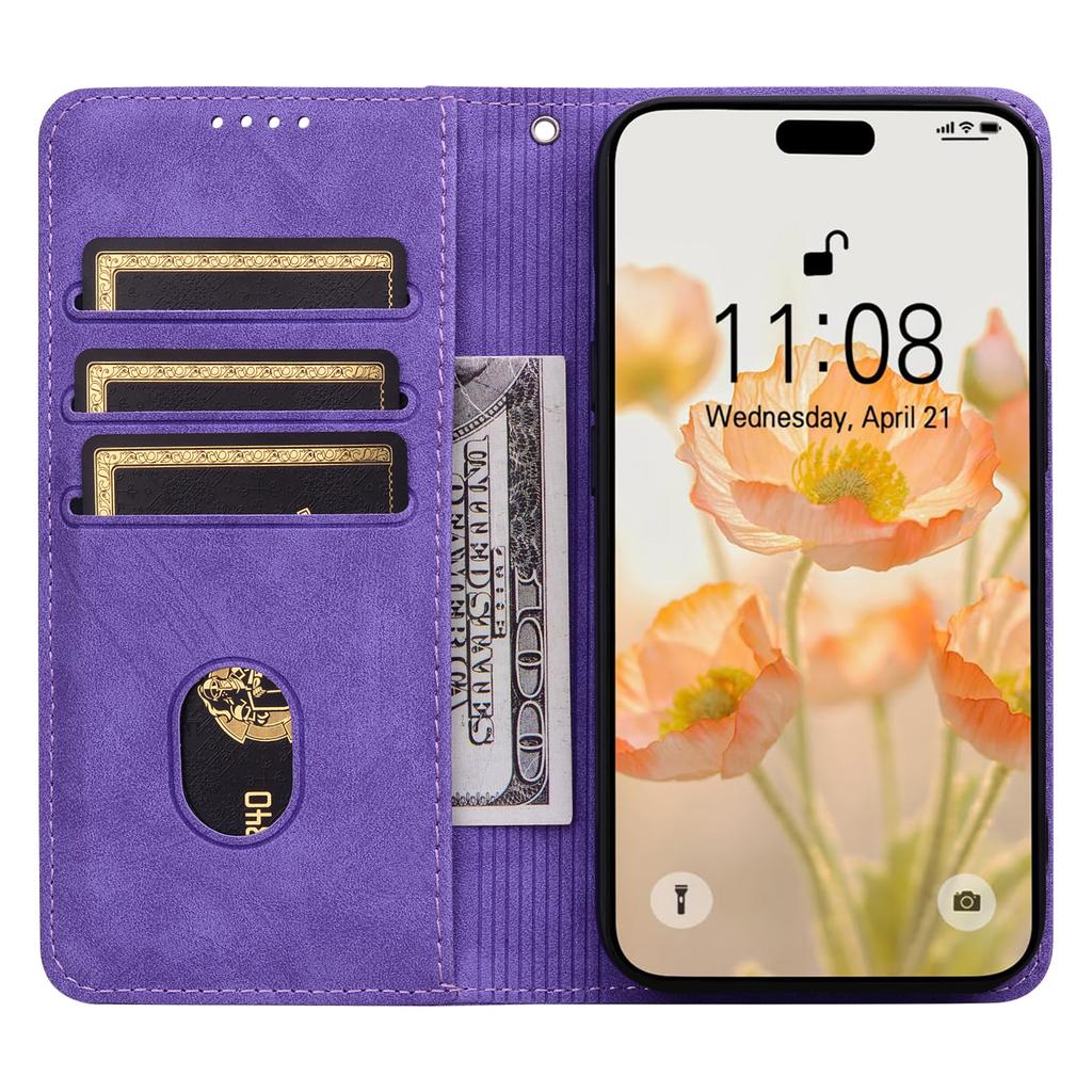 Für iPhone 17 Hülle Linienmuster Brieftasche Leder Handyhülle mit Riemen