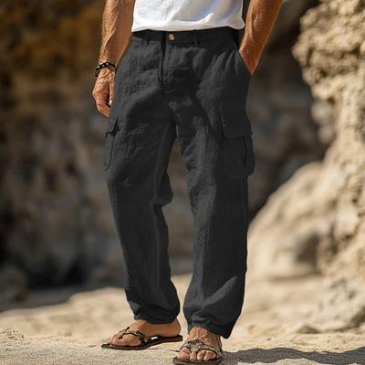 Erkek Günlük Düz Kesim Pantolonlar Düz Renk Sokak Giyim Pantolonlar Bol Kesim Plaj Tarzı Pantolonlar Fitness Seyahat Günlük Giyim için Çok Cepli