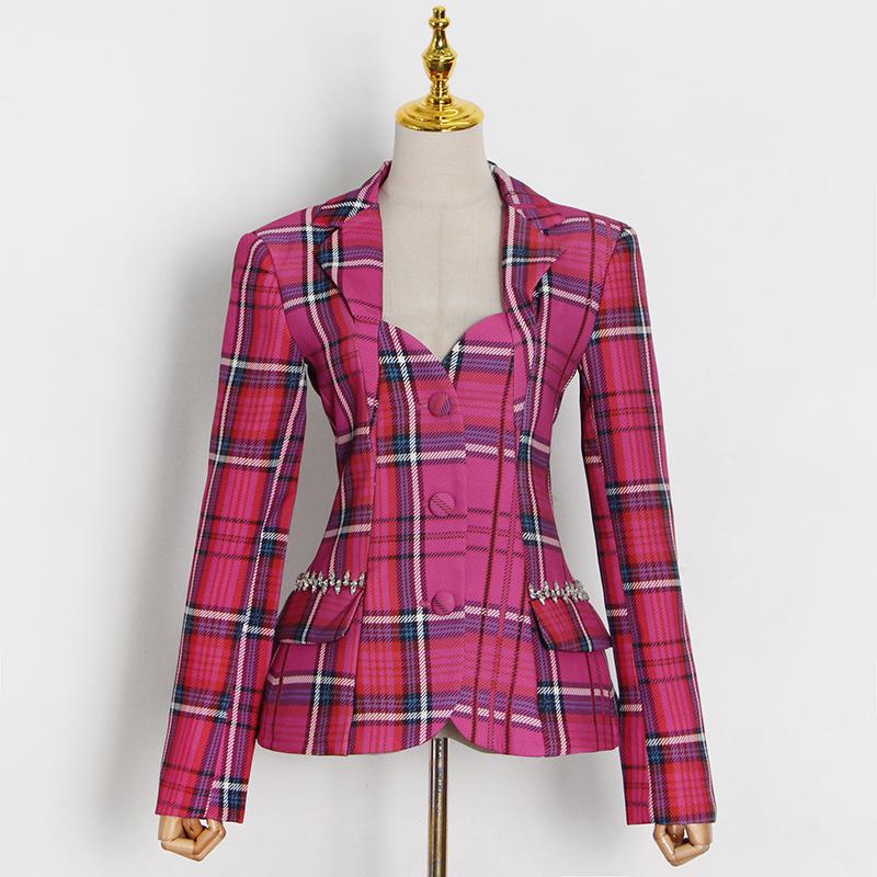 Women's Spring 2025 Korean Square Collar Diamond Backless Suit Jacket