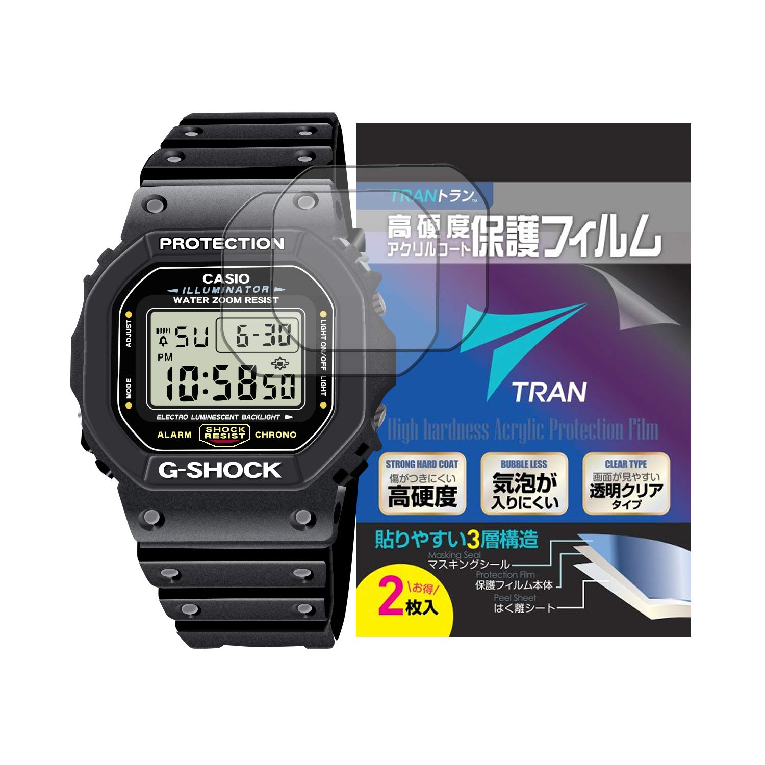 ТРАН(р) Часы Tran G-Shock: DW-5600, GW-B5600, GW-5000, GB-5600B, GMW-B5000, DW-5000, DW-B5600, DW-5635, DW-5035, DW-5040. Набор из 2 ЖК-экранов