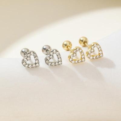 Exquisite Zircon Mini Heart Stud Earrings for Women Men Small Versatile Daily Hollowed Out Couple Earrings Jewelry Accessories