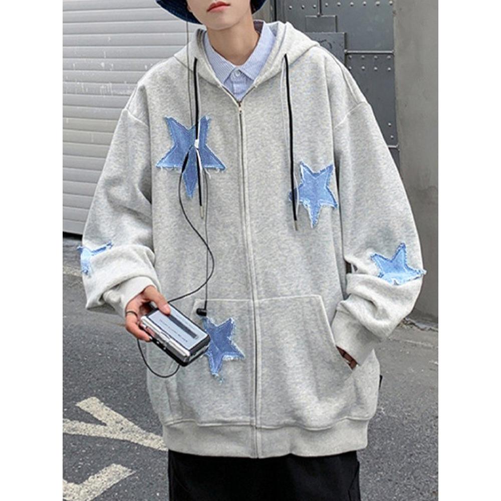 Women's Star Patch Zip Up Hoodie for Women Oversized Y2k Sweatshirt Jacket E-Girl 90s Pullover Streetwear