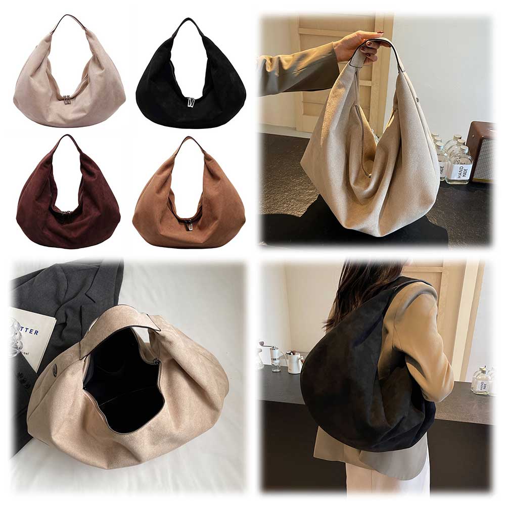Women Suede Shoulder Bag Crossbody Bag Adjustable Strap Hobo Purse Vintage Frosted Suede Satchel Bag Solid Color Tote Handbag