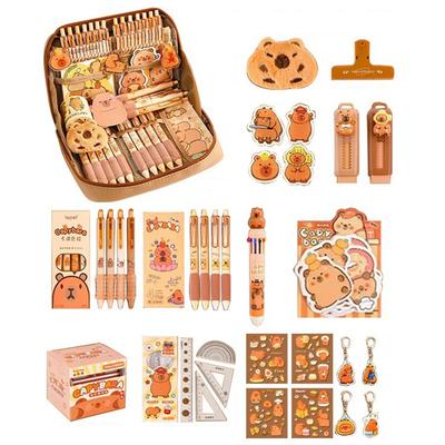 Kawaii Capybara Stationery Set Large Capacity 90° Wide Opening Pencil Pouch Wear Resist Capybara Stationery Bag for School Teen