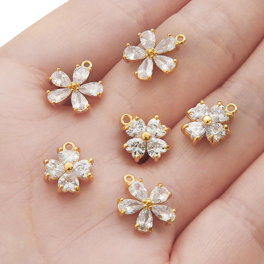 Copper Rhinestone Flowers Charms Pendants DIY For Women Earring Making Supplies