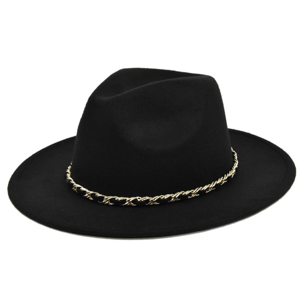 Chain woolen british retro jazz hat large brimmed hat woolen ancient large brimmed hat black hat