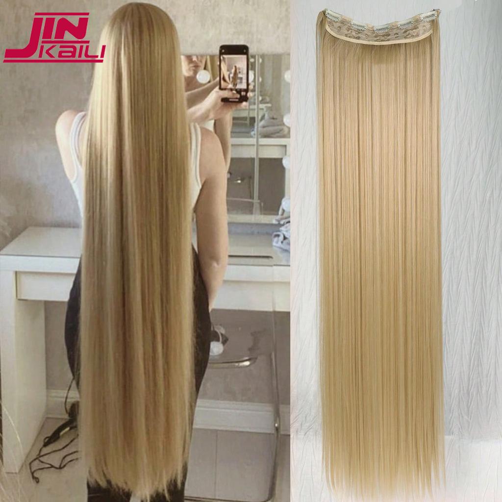 JINKAILI Synthetic 20-40 Inch Extra Long Straight Hair Extension 5 Clips Black Blonde Brown Red High Temperature Fake Hairpiece