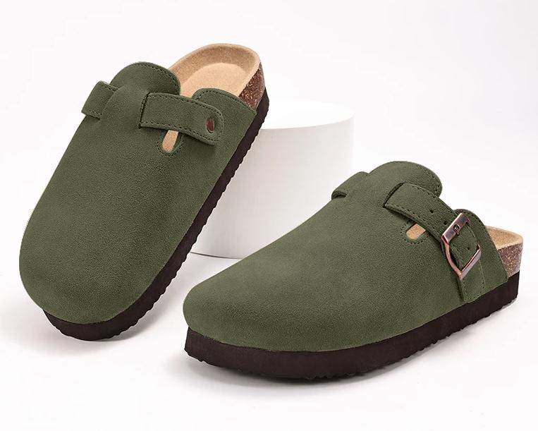 Fashion SmilePoP Genuine Suede Clogs for Women Men Soft Cork Footbed Leather Men Mules Comfort Potato Shoes with Arch Support Slippers