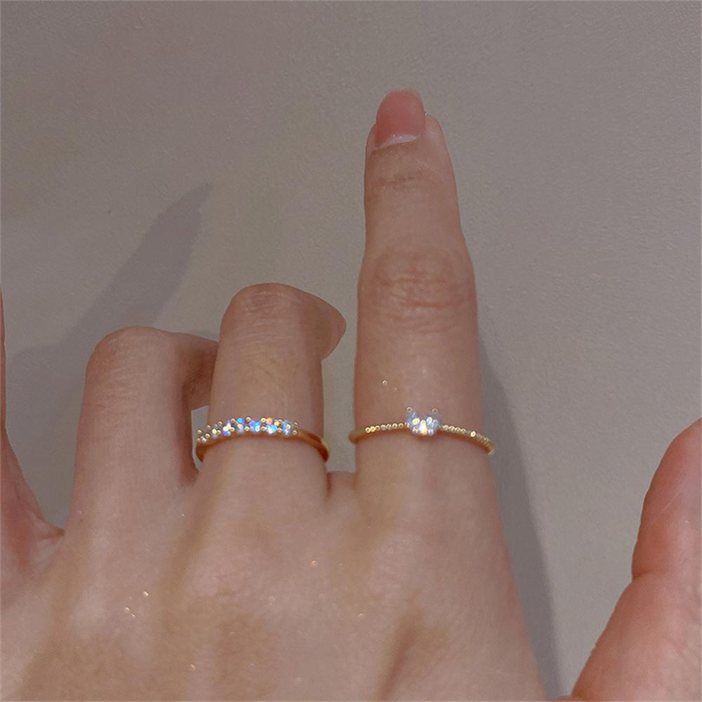 2PCS/1set Aesthetic Elegant Dainty Crystal Heart Rings Women Girls Gold Color Stackable Delicated Love Finger Ring Set Jewelry