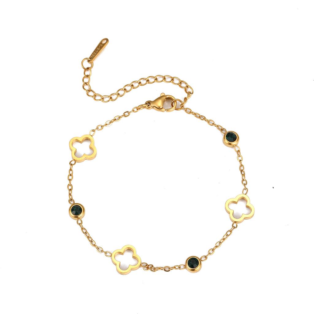 Diamond-encrusted Girls' Titanium Steel Bracelet Niche Girlfriend Four-leaf Clover Bracelet Light Luxury High-end Color-sensitive Jewelry