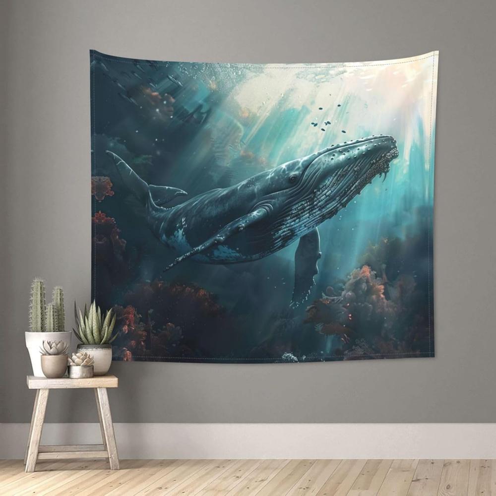 Ocean Whale Tapestry Majestic Serene and Peacefully Inspiring Wall Art for a Stunning Coastal Decor Statement