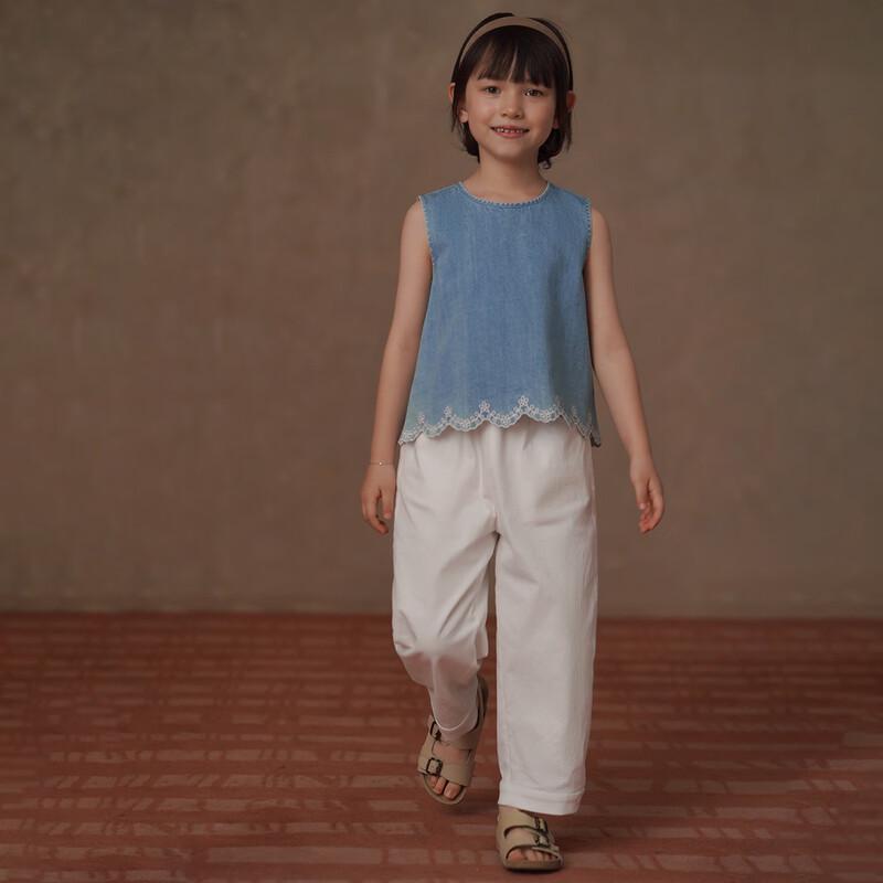 Hacikis Girls' Summer Embroidered Vest, Wide-Leg Denim Pants & Set